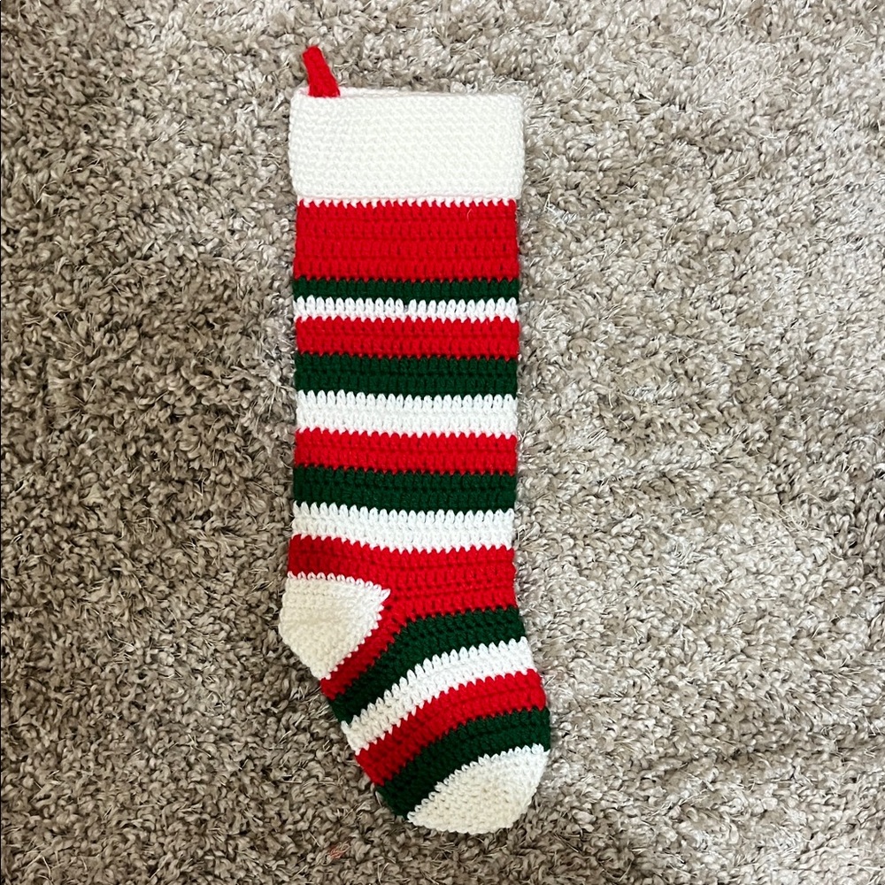 Handmade granny, core Striped Crochet Christmas Stocking